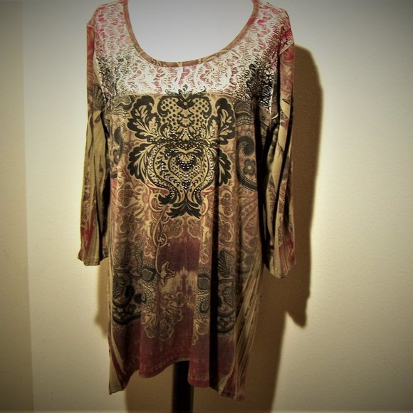 Cal Style Tops - Cal Style Hi Low XL Blouse Mauve/Browns/Pink